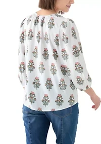 Women's Button Front Peasant Blouse