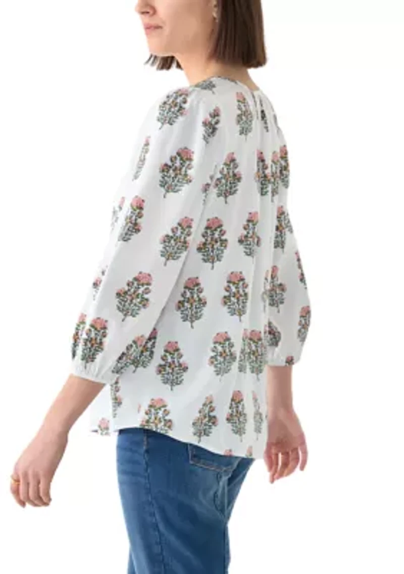 Women's Button Front Peasant Blouse