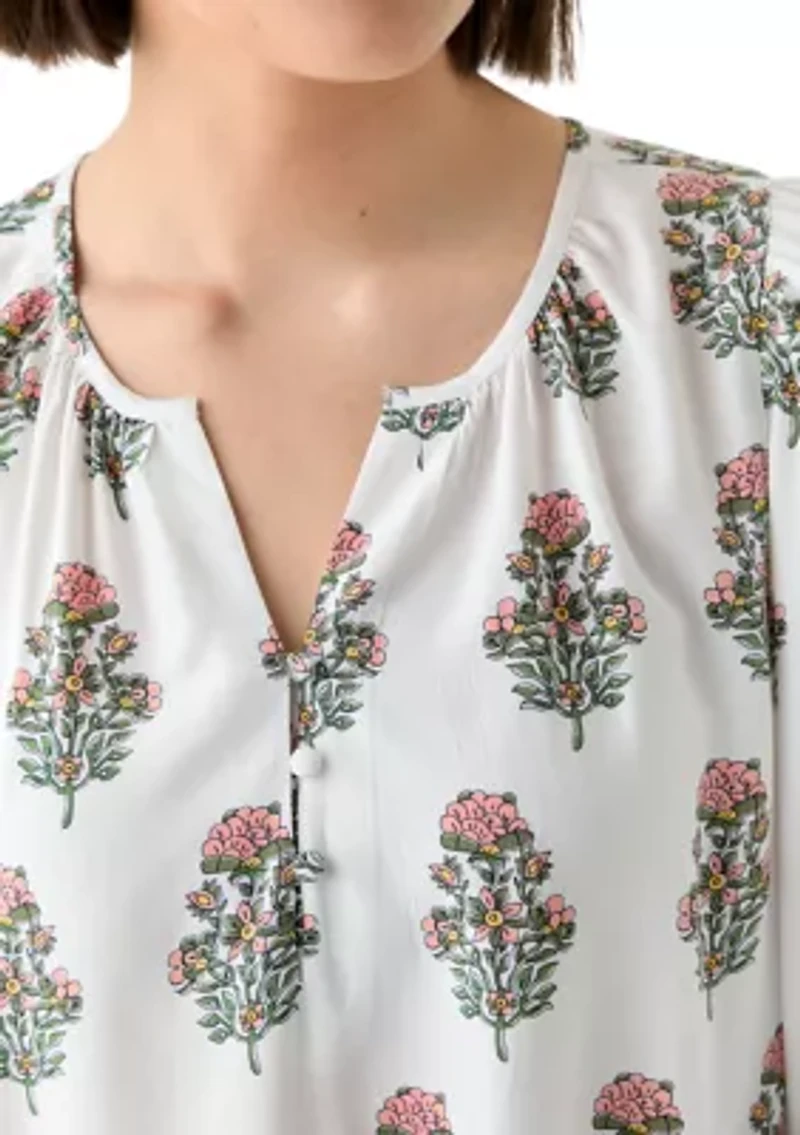 Women's Button Front Peasant Blouse