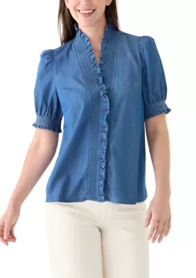 Women's Smocked Ruffle Neck Top