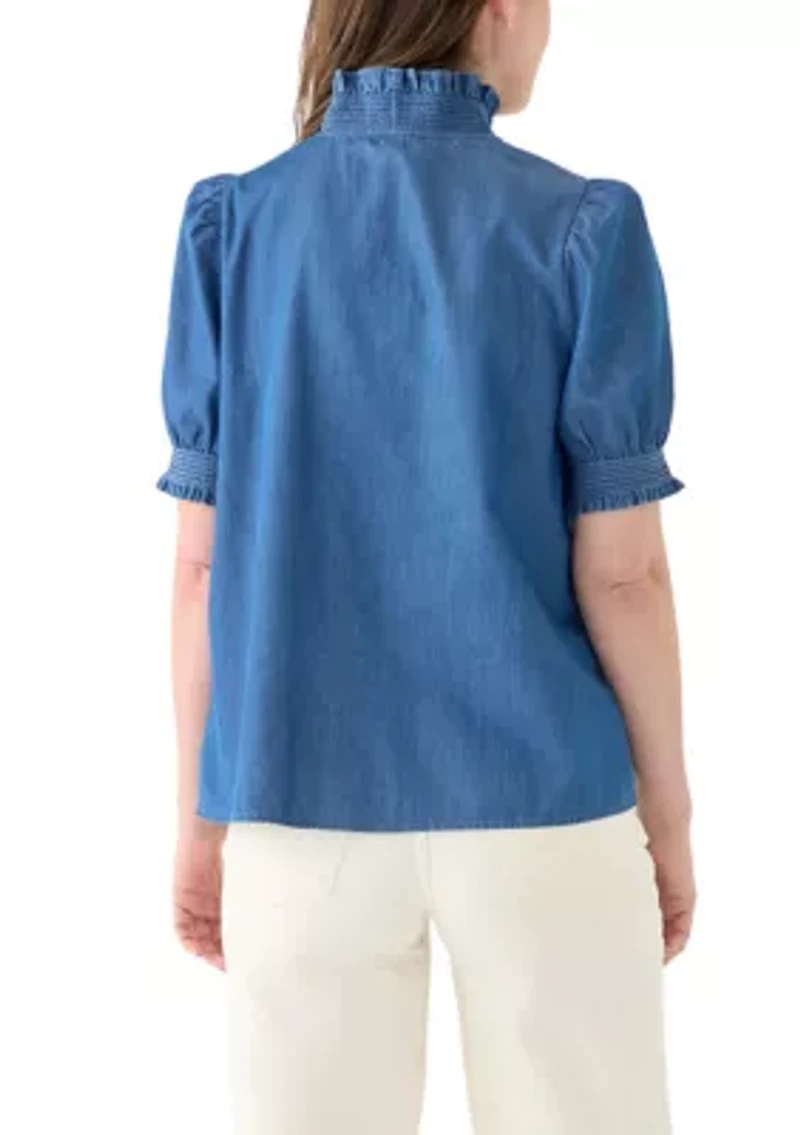 Women's Smocked Ruffle Neck Top