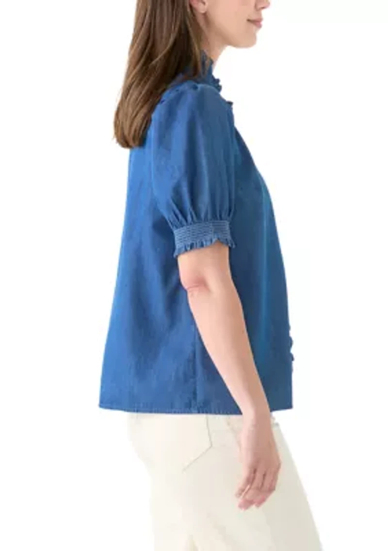 Women's Smocked Ruffle Neck Top