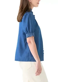 Women's Smocked Ruffle Neck Top