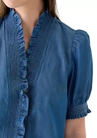 Women's Smocked Ruffle Neck Top