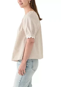 Women's Short Sleeve Scalloped Top