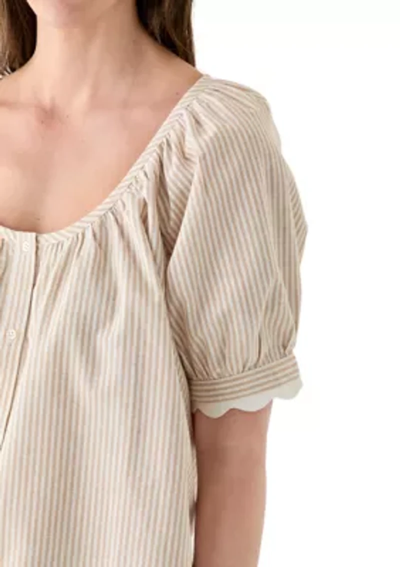 Women's Short Sleeve Scalloped Top
