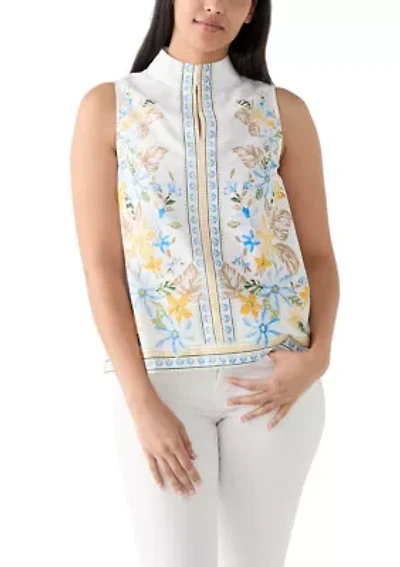 Women's Sleeveless Swing Split Neck Printed Top