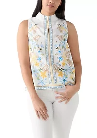 Women's Sleeveless Swing Split Neck Printed Top