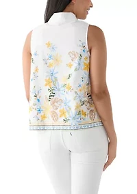 Women's Sleeveless Swing Split Neck Printed Top