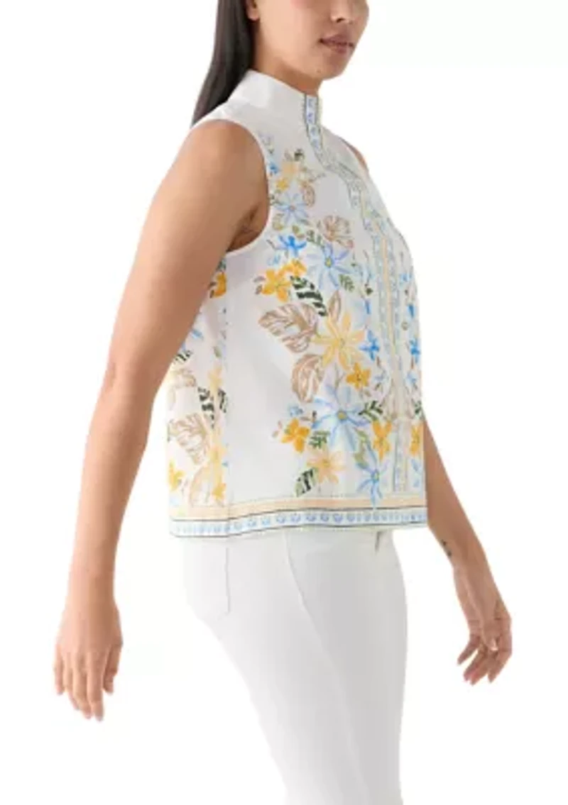 Women's Sleeveless Swing Split Neck Printed Top