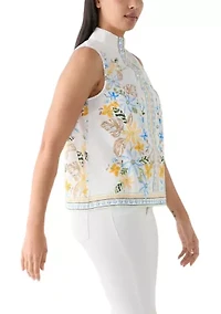 Women's Sleeveless Swing Split Neck Printed Top