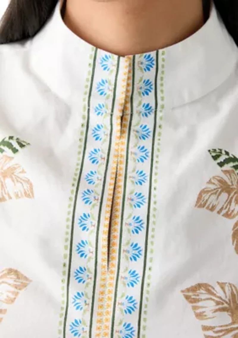 Women's Sleeveless Swing Split Neck Printed Top