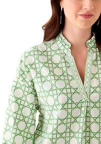 Women's 3/4 Sleeve Ruffle Neck Printed Blouse