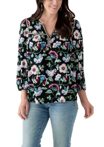 Women's 3/4 Sleeve Split Neck Top