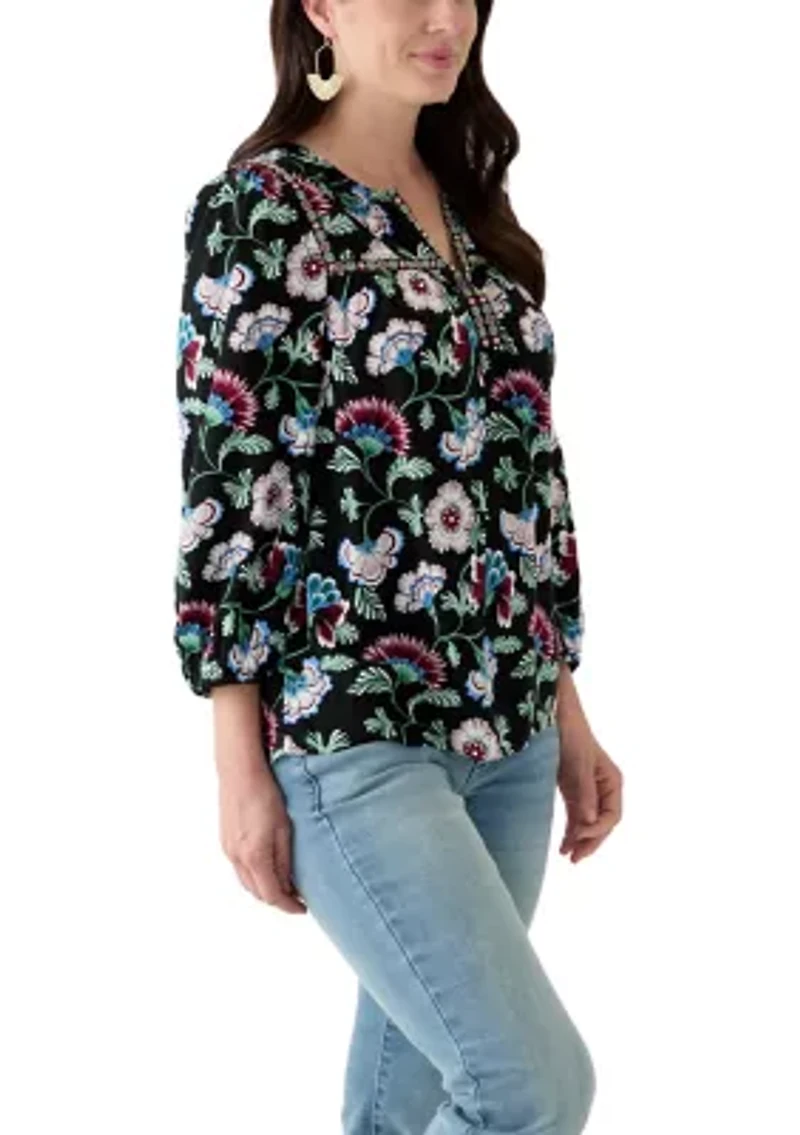 Women's 3/4 Sleeve Split Neck Top