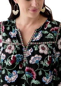 Women's 3/4 Sleeve Split Neck Top