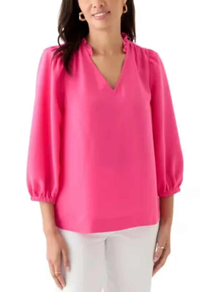 Women's Ruffle Shirred Shoulder Peasant Blouse