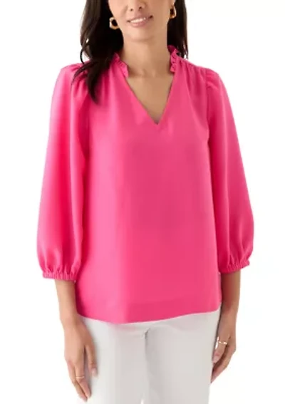 Women's Ruffle Shirred Shoulder Peasant Blouse