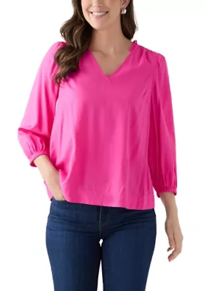 Women's Ruffle Shirred Shoulder Peasant Blouse