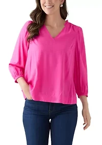 Women's Ruffle Shirred Shoulder Peasant Blouse