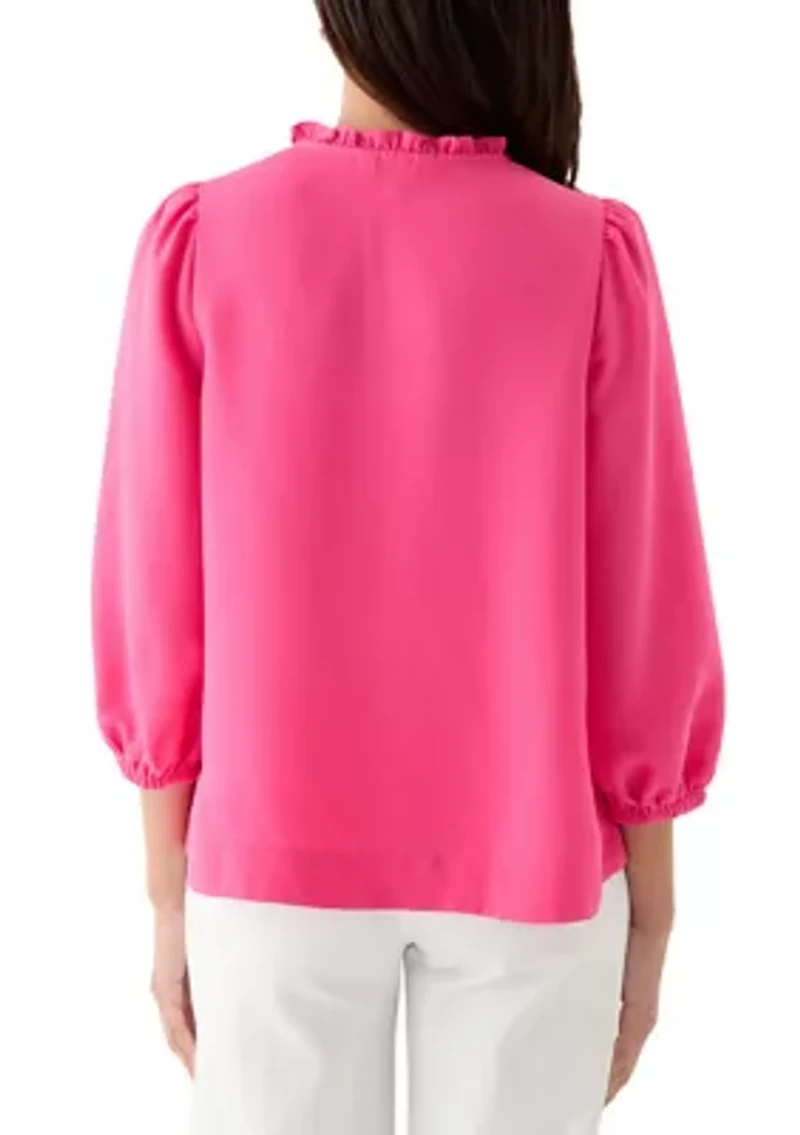 Women's Ruffle Shirred Shoulder Peasant Blouse