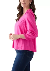 Women's Ruffle Shirred Shoulder Peasant Blouse