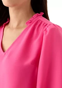 Women's Ruffle Shirred Shoulder Peasant Blouse