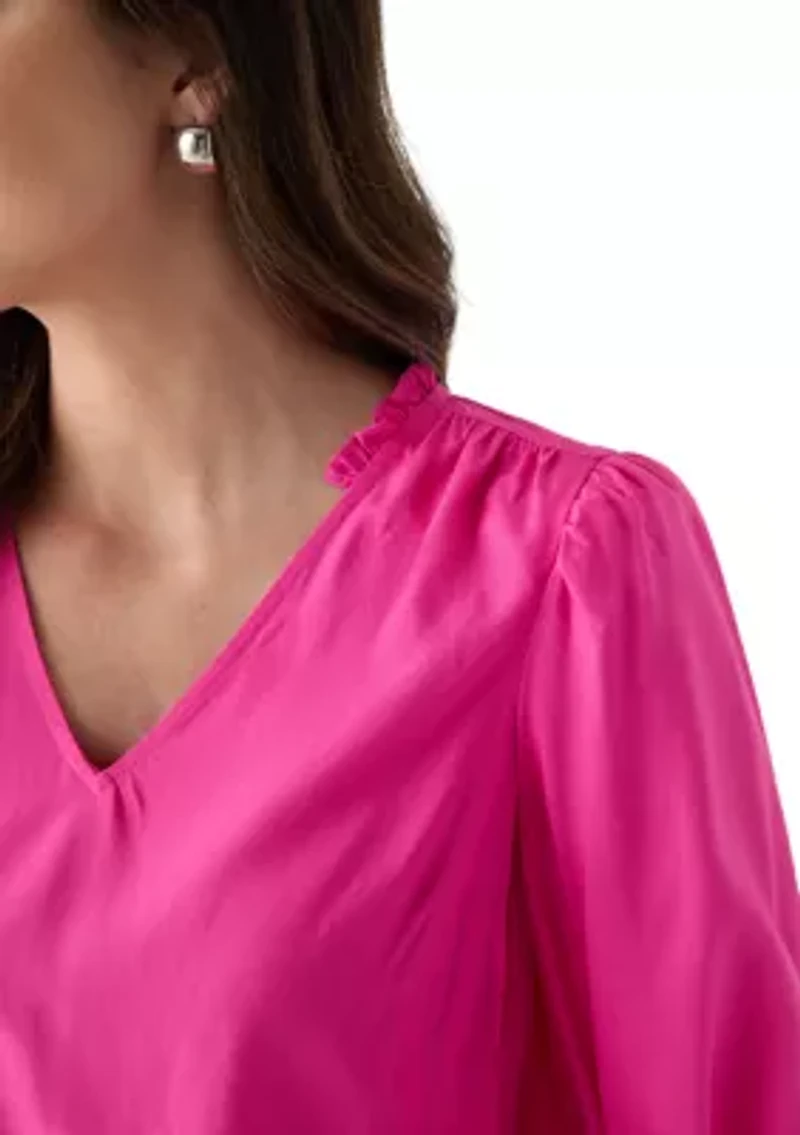 Women's Ruffle Shirred Shoulder Peasant Blouse