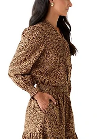 Women's Long Sleeve Ruffle Front Printed Top
