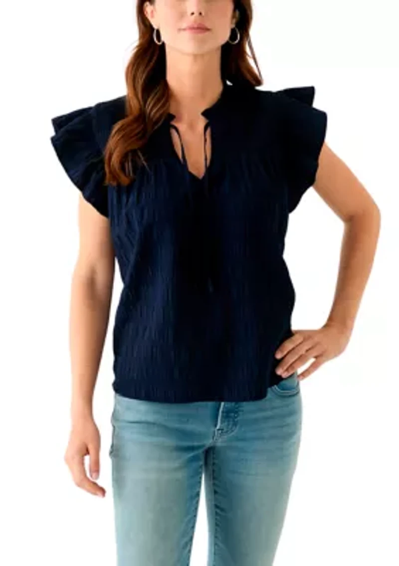 Women's Flutter Sleeve Split Neck Top