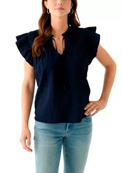 Women's Flutter Sleeve Split Neck Top