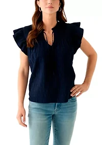 Women's Flutter Sleeve Split Neck Top