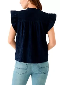 Women's Flutter Sleeve Split Neck Top