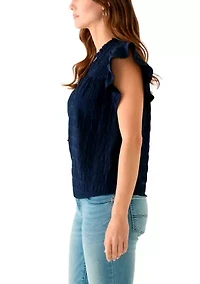 Women's Flutter Sleeve Split Neck Top