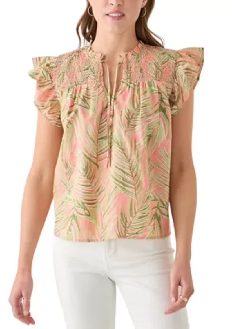 Women's Short Sleeve Split Neck Printed Top