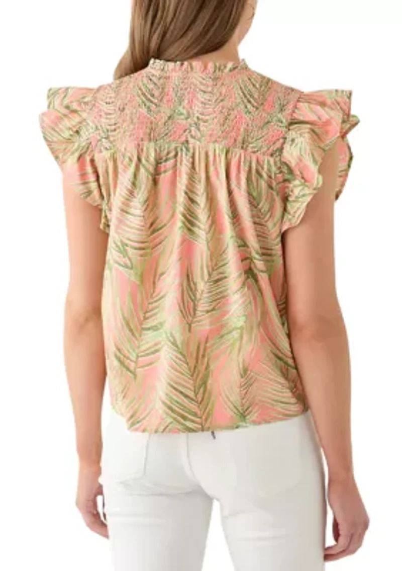Women's Short Sleeve Split Neck Printed Top
