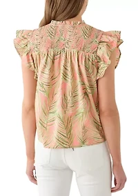 Women's Short Sleeve Split Neck Printed Top