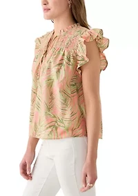 Women's Short Sleeve Split Neck Printed Top