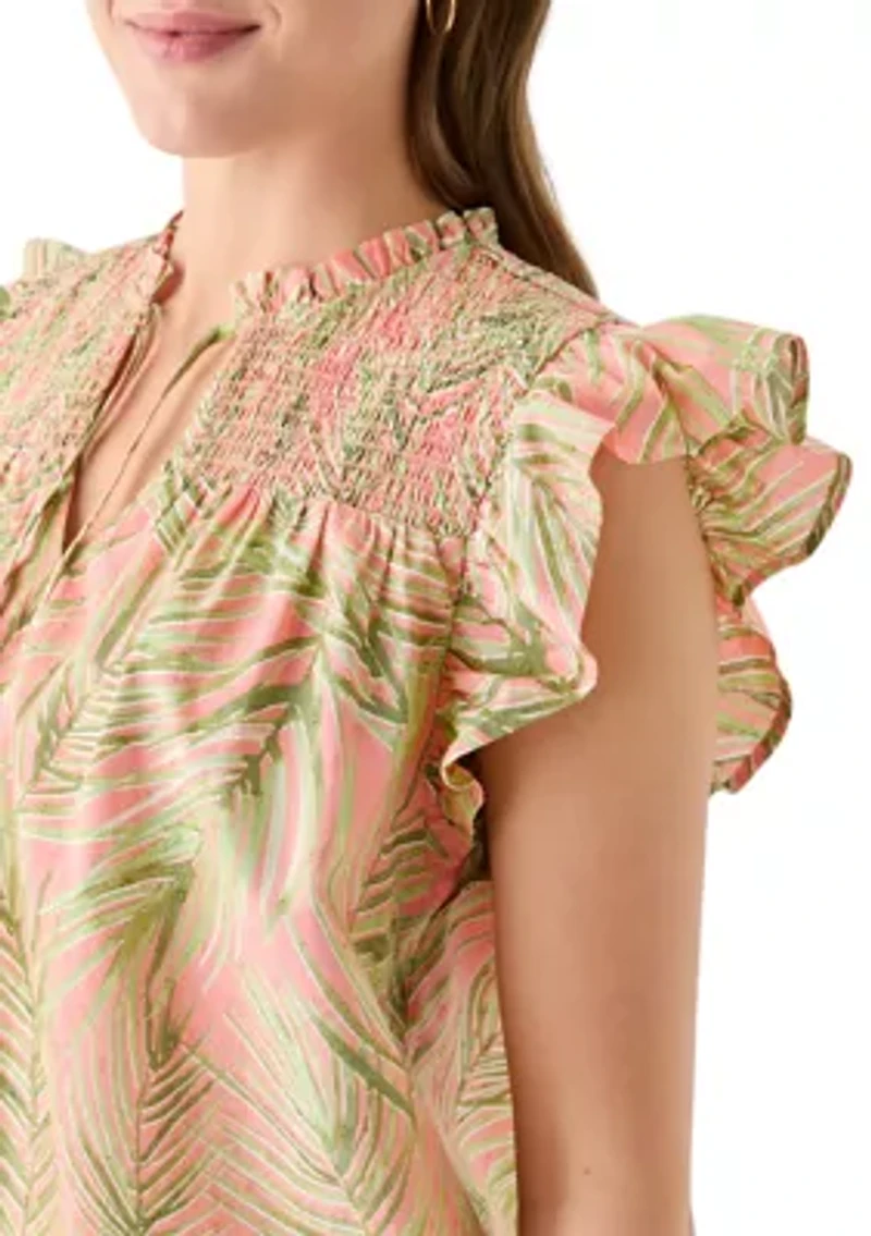 Women's Short Sleeve Split Neck Printed Top