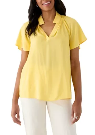 Women's Short Flutter Sleeve Peasant Top