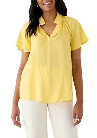 Women's Short Flutter Sleeve Peasant Top