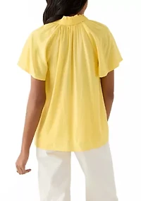 Women's Short Flutter Sleeve Peasant Top