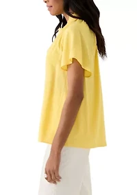 Women's Short Flutter Sleeve Peasant Top