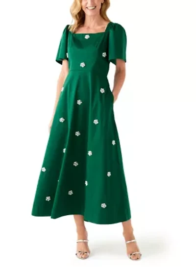 Women's Long Sleeve Embellished Midi Dress