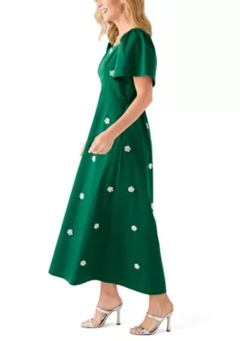 Women's Long Sleeve Embellished Midi Dress