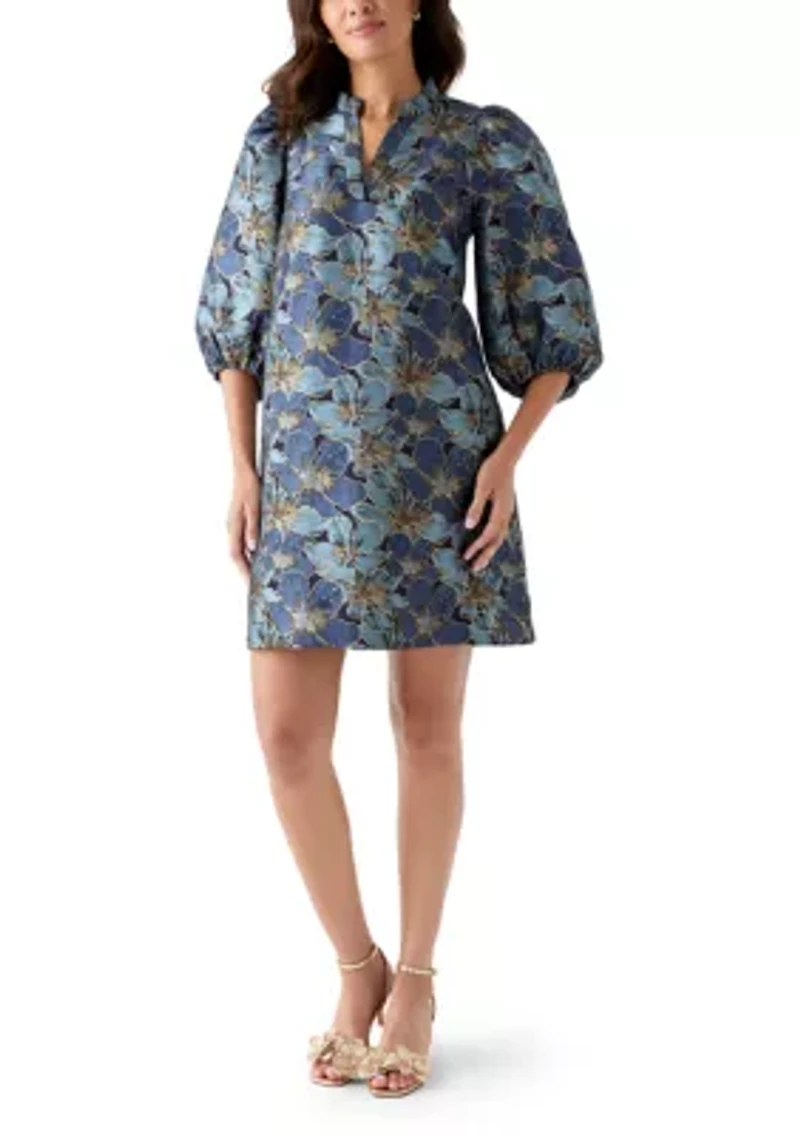 Women's 3/4 Puff Sleeve Jacquard Dress