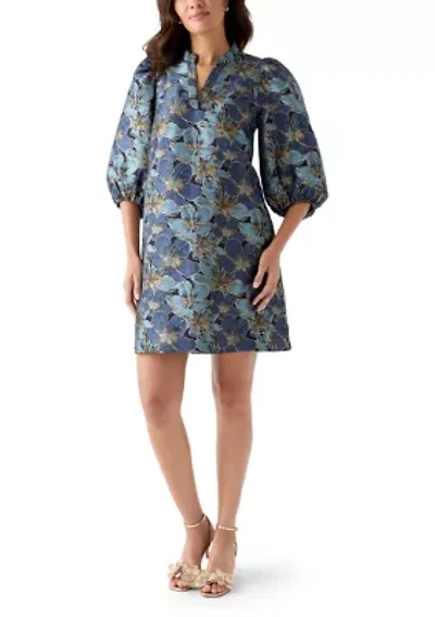 Women's 3/4 Puff Sleeve Jacquard Dress