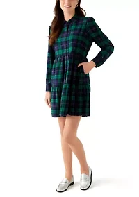Women's Long Sleeve Plaid Boyfriend Dress