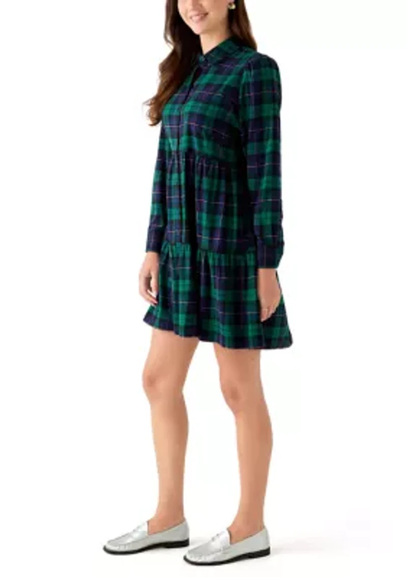 Women's Long Sleeve Plaid Boyfriend Dress