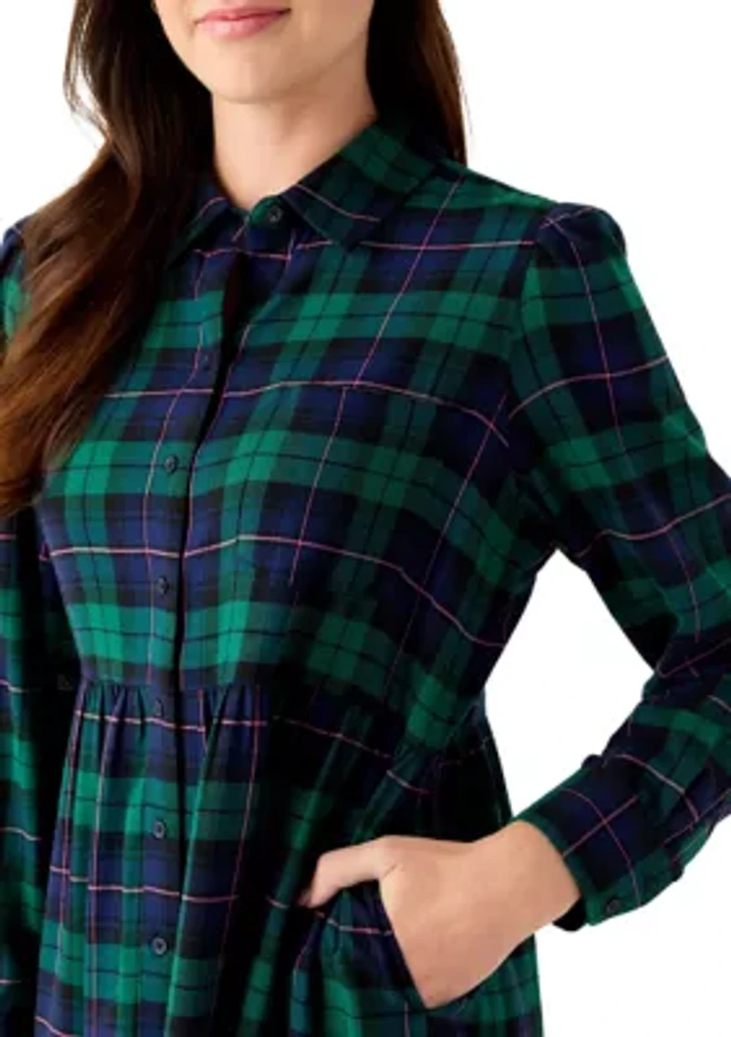 Women's Long Sleeve Plaid Boyfriend Dress